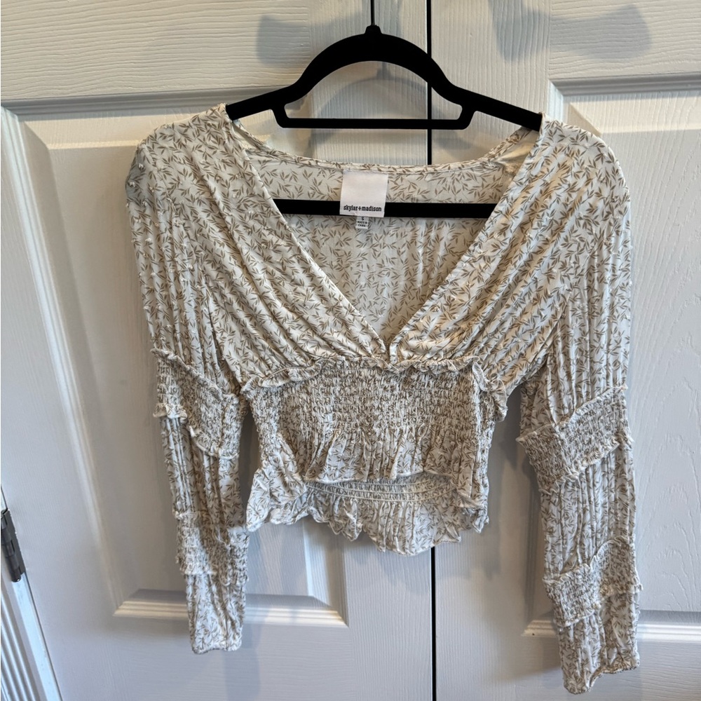 Skylar + Madison Cream Ruched Crop Blouse